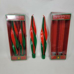 Set of 4 Vintage Springwater 10” Feather Twist Christmas Candles Red Green
